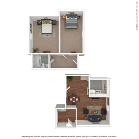 Floor plan for 2 beds, 1 bath, 853 sqft
